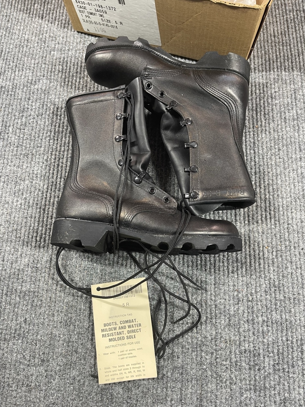 Vintage Combat DMS Boots Mens Size 5 R Black Leather Water Resistant Military
